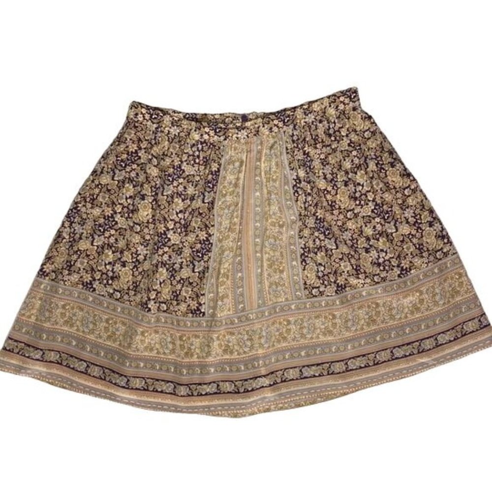 Lucky Brand L floral silk skirt tan purple